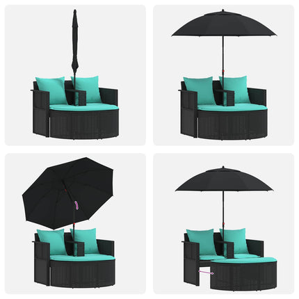 Garden Sofa with Cushion 8 pcs Black and Turquoise Poly Rattan