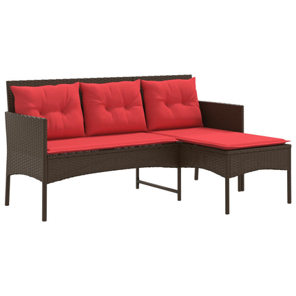 Garden Sofa Set with Cushion 2 pcs Brown and Red Poly Rattan