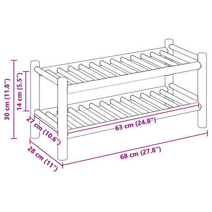 Shoe Rack with Shelf Natural 26.77 x 11.02 x 11.81 in Bamboo