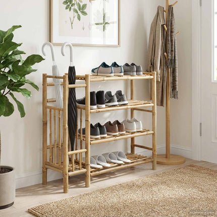Shoe Rack with Shelf Natural 34.65 x 10.63 x 31.50 in Bamboo