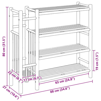 Shoe Rack with Shelf Natural 34.65 x 10.63 x 31.50 in Bamboo