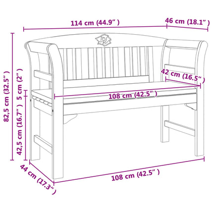 Rose Bench Natural 44.88 x 18.11 x 32.48 in Solid Acacia Wood
