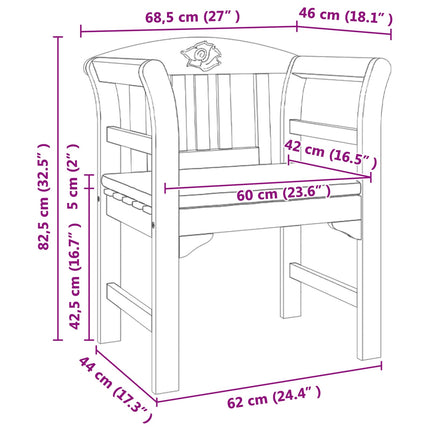 Rose Bench Natural 26.97 x 18.11 x 32.48 in Solid Acacia Wood