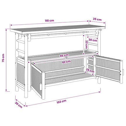 Console Table with Door Natural 43.31 x 13.78 x 29.53 in Bamboo