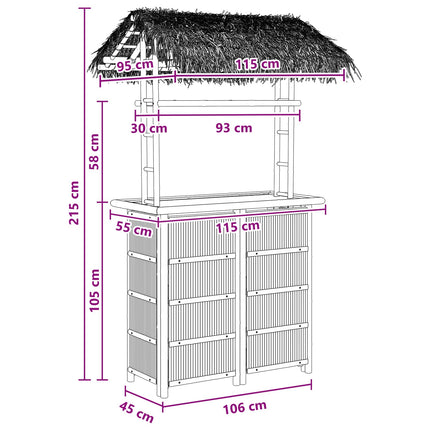 Outdoor Bar Table Natural 45.28 x 37.40 x 84.65 in Bamboo