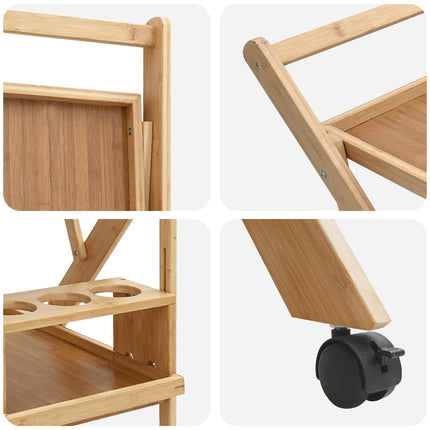 Kitchen Trolley with Wheels Folding Manual Light Brown Bamboo