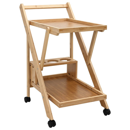 Kitchen Trolley with Wheels Folding Manual Light Brown Bamboo