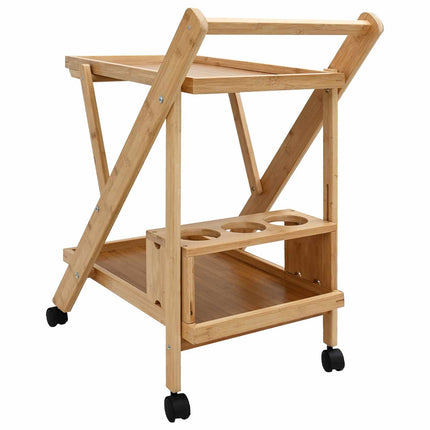 Kitchen Trolley with Wheels Folding Manual Light Brown Bamboo