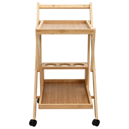 Kitchen Trolley with Wheels Folding Manual Light Brown Bamboo
