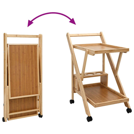 Kitchen Trolley with Wheels Folding Manual Light Brown Bamboo