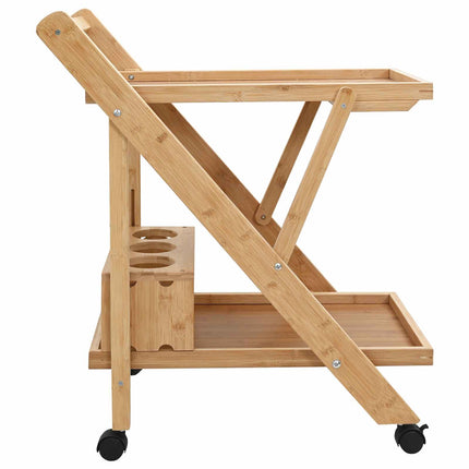 Kitchen Trolley with Wheels Folding Manual Light Brown Bamboo