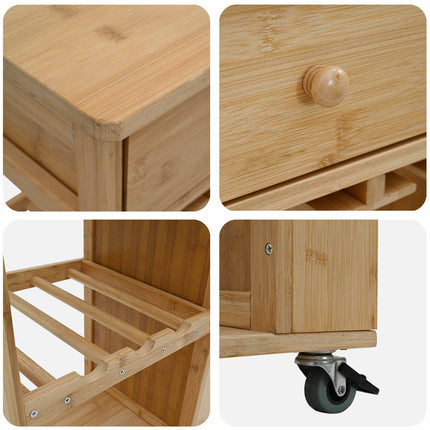 Kitchen Trolley with Wheels Natural 18.70 x 14.17 x 32.68 in