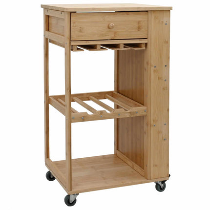 Kitchen Trolley with Wheels Natural 18.70 x 14.17 x 32.68 in