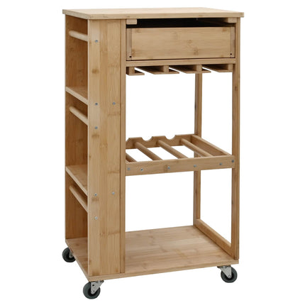 Kitchen Trolley with Wheels Natural 18.70 x 14.17 x 32.68 in