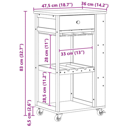 Kitchen Trolley with Wheels Natural 18.70 x 14.17 x 32.68 in