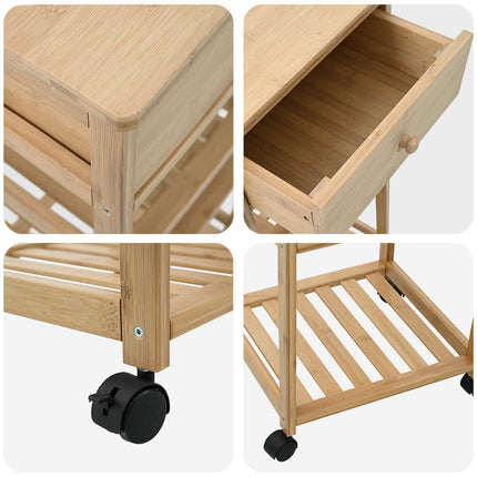 Kitchen Trolley with Wheels Natural 14.57 x 14.17 x 31.50 in
