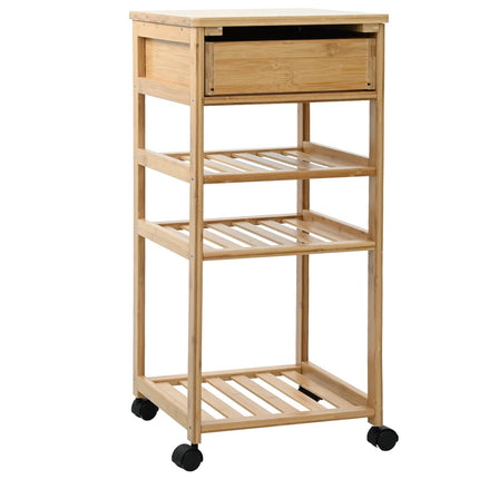 Kitchen Trolley with Wheels Natural 14.57 x 14.17 x 31.50 in