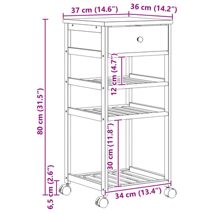 Kitchen Trolley with Wheels Natural 14.57 x 14.17 x 31.50 in