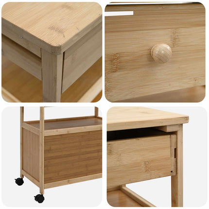 Kitchen Trolley with Wheels Natural 23.43 x 14.17 x 32.28 in