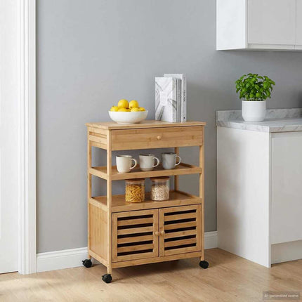 Kitchen Trolley with Wheels Natural 23.43 x 14.17 x 32.28 in