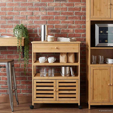 Kitchen Trolley with Wheels Natural 23.43 x 14.17 x 32.28 in