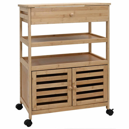 Kitchen Trolley with Wheels Natural 23.43 x 14.17 x 32.28 in