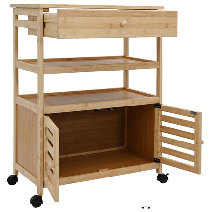 Kitchen Trolley with Wheels Natural 23.43 x 14.17 x 32.28 in