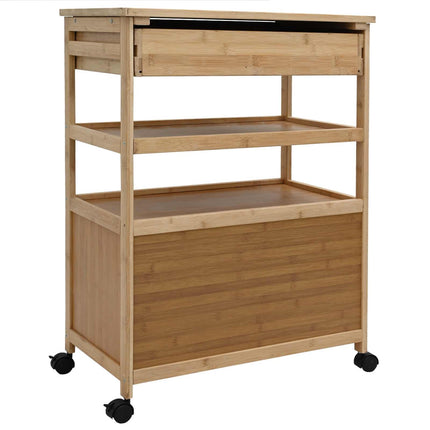 Kitchen Trolley with Wheels Natural 23.43 x 14.17 x 32.28 in