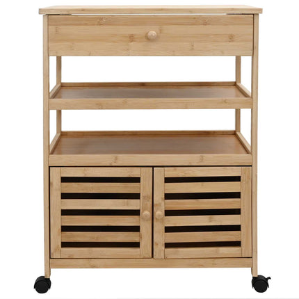 Kitchen Trolley with Wheels Natural 23.43 x 14.17 x 32.28 in