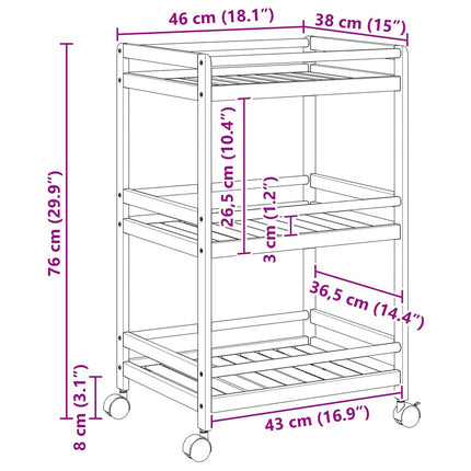 Kitchen Trolley with Wheels Natural 18.11 x 14.96 x 29.92 in