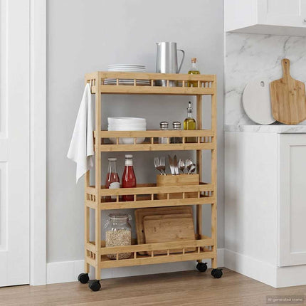 Kitchen Trolley with Wheels Natural 23.62 x 7.09 x 38.19 in
