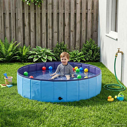 Children Swimming Pool Folding Blue Ø 47.24 x 11.81 in