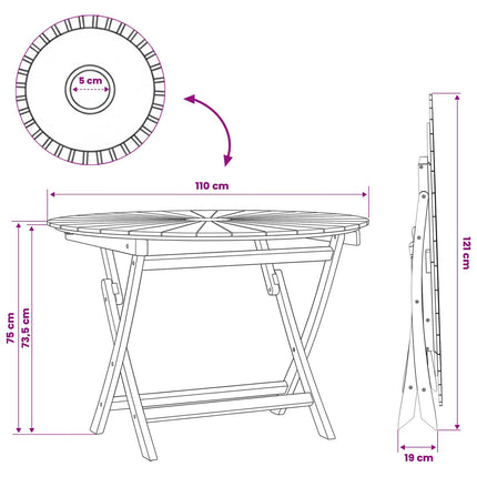 Folding Garden Table Natural Ø 43.31 x 29.53 in Solid Teak Wood
