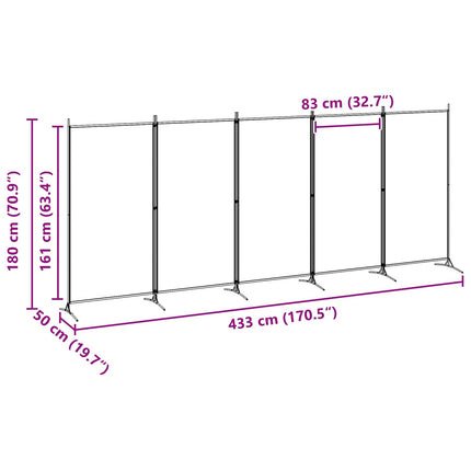 5-Panel Room Divider Beige 170.47 x 70.87 in Fabric
